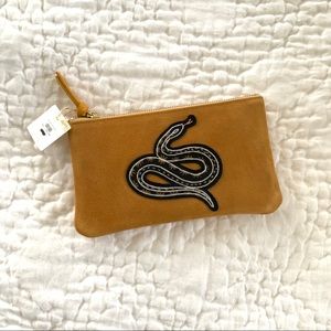 Anthropologie Embroidered Snake Zippered Pouch